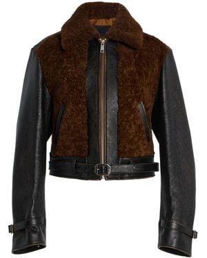 Prada Shearling-Trimmed Leather Jacket - Black