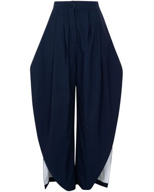 A.W.A.K.E. MODE Tailored Wool Barrel-Leg Trousers - Blue
