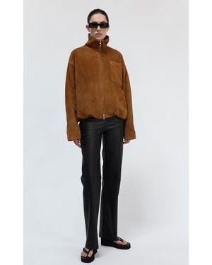 UTZON Julie Funnel-Neck Suede Jacket - Brown