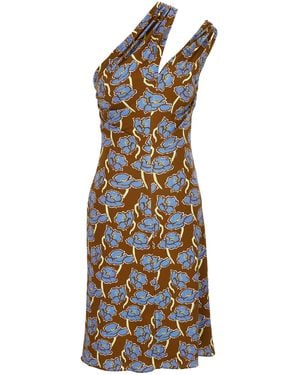 Versace Floral Stretch Crepe Jersey Knee-Length Dress - Brown