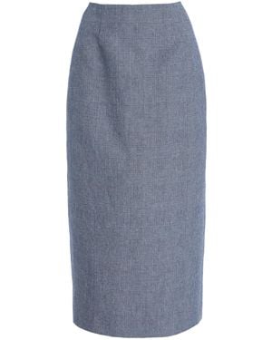 Carolina Herrera Checked Linen-Wool Maxi Skirt - Blue