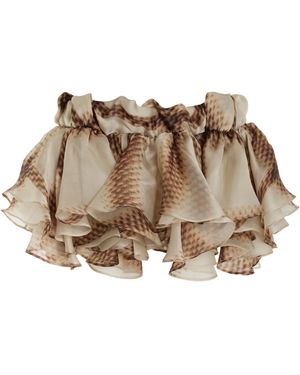 LAQUAN SMITH Ruffled Silk Mini Skirt - Natural