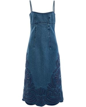 Ulla Johnson The Jane Eyelet Denim Midi Dress - Blue