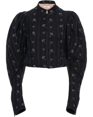 Chloé Puff-Sleeve Cotton-Silk Jacquard Cropped Jacket - Black