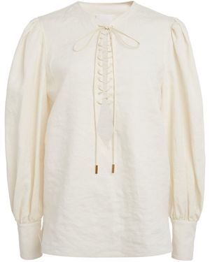 Givenchy Balloon-Sleeve Lace-Up Linen Shirt - White