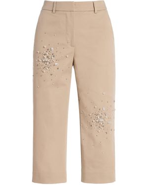DES_PHEMMES Exclusive Riviera Embellished Cotton-blend Capri Trousers - Natural