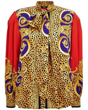 Versace Balloon-Sleeve Silk-Crepe Satin Blouse - Multicolour