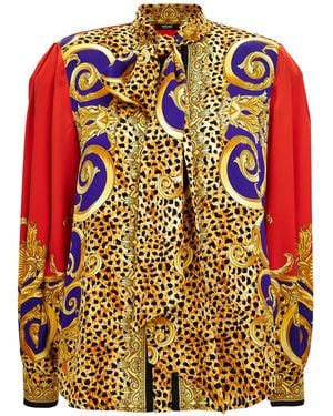 Versace Balloon-Sleeve Silk-Crepe Satin Blouse - Multicolour