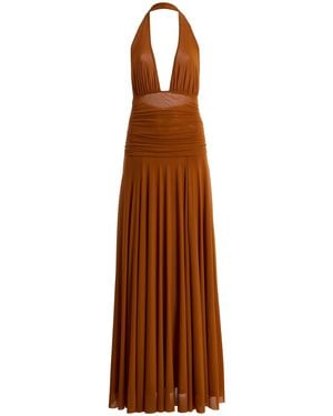 STAUD Alessandra Pleated Maxi Dress - Brown