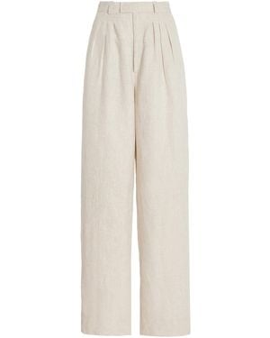 Posse Exclusive Louis Pleated Linen Wide-leg Pants - White