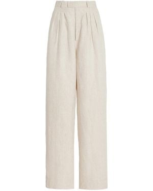 Posse Exclusive Louis Pleated Linen Wide-leg Pants - White