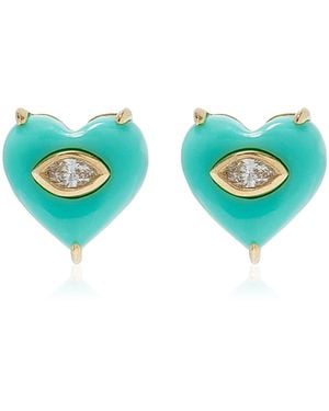 Sydney Evan 14K Diamond Turqoise Earrings - Blue