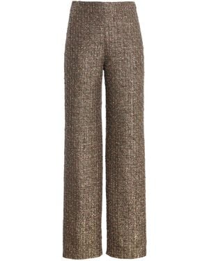 Oscar de la Renta High-Rise Lurex Tweed Straight-Leg Trousers - Brown