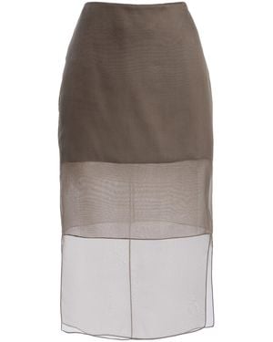 Brandon Maxwell The Brett Sheer-Overlay Silk Midi Skirt - Natural