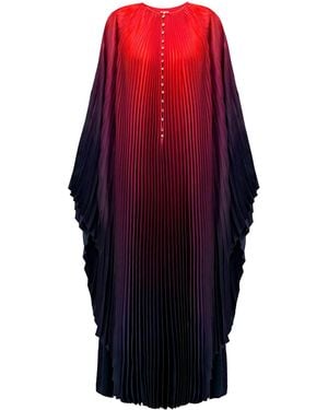 SemSem Ombré-Printed Plissé Caftan Dress - Red