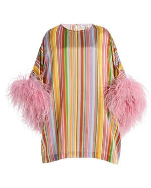 Franchise Exclusive La Isla Daisy Feather-Trimmed Silk Caftan - Multicolour