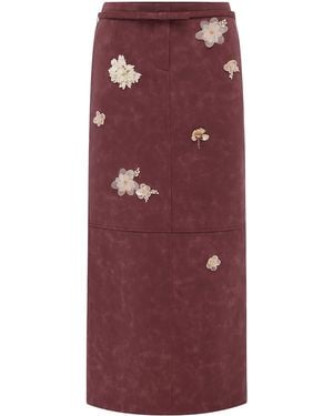 LEO LIN Saskia Embellished Vegan Suede Maxi Skirt - Purple