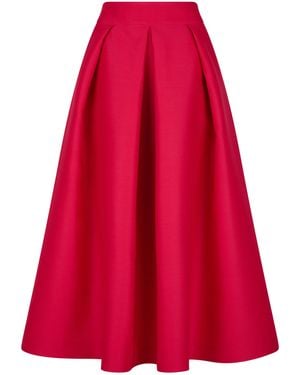 Martin Grant Wool-Silk A-Line Pleated Midi Skirt - Red