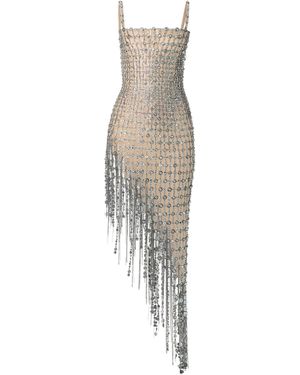 Monse Crystal-Chain Cascading Hem Midi Dress - Natural