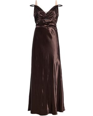 Miu Miu Strap-Detailed Satin Maxi Dress - Brown