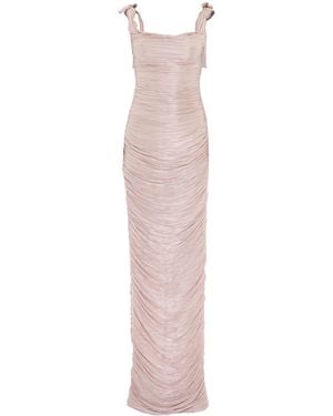 Marmar Halim Ruched Silk Satin Gown - Natural