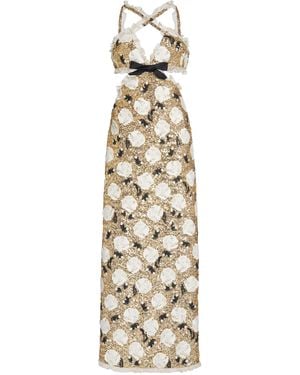 Giambattista Valli Cutout Sequinned Tulle Maxi Dress - Metallic