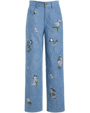 Oscar de la Renta Embroidered Denim Straight-Leg Jeans - Blue