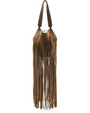 KHAITE Lotus Nano Fringed Suede Tote Bag - Natural