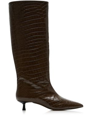 Frēda Salvador Robyn Croc-Effect Leather Knee Boots - Brown