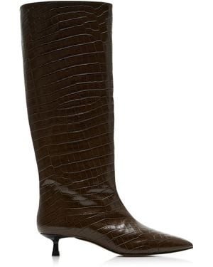 Frēda Salvador Robyn Croc-Effect Leather Knee Boots - Brown