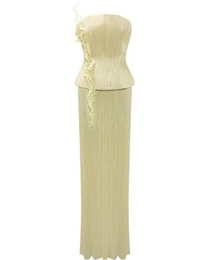 Marmar Halim Strapless Hand-Pleated Embroidered Maxi Dress - White