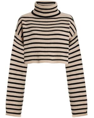 Frankie Shop Athina Striped Wool-blend Cropped Turtleneck Jumper - Black
