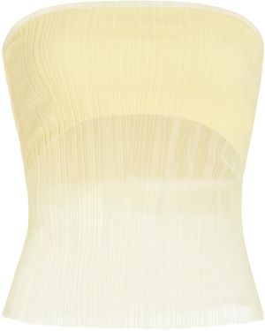 Jonathan Simkhai Emberly Sheer Plissé Strapless Top - Yellow