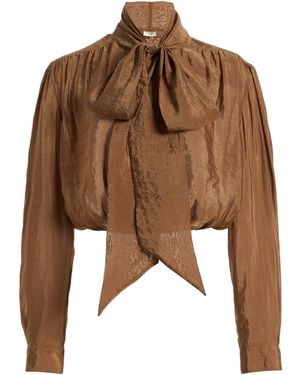 Saint Laurent Lavallière Taffeta Top - Natural