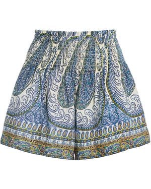 BOTEH Arcadia Paisley Shirred Waist Shorts - Blue