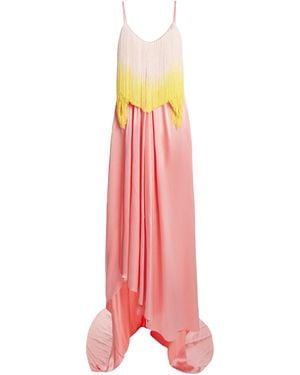 Halpern Diamond Bra Fringed Satin Gown - Pink