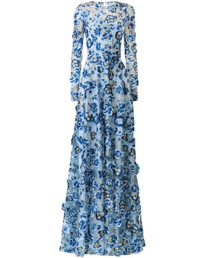 Naeem Khan Textured Floral Lace Gown - Blue