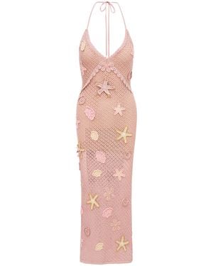 LoveShackFancy Macie Crochet Midi Dress - Pink