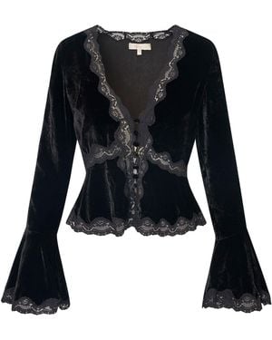 LoveShackFancy Kealah Crushed Velvet Top - Black