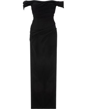 Marmar Halim Off-The-Shoulder Draped Crepe Maxi Dress - Black