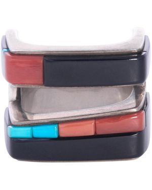 Mahnaz Collection Inlay Ring Sterling By Richard Chavez (San Felipe Pueblo) - Blue
