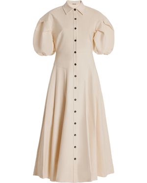 Alexis Amilya Puff Sleeve Stretch Cotton Midi Shirt Dress - Natural