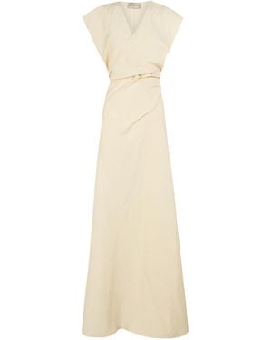 Cortana Gaia Twist-Detail Linen-Silk Maxi Dress - White