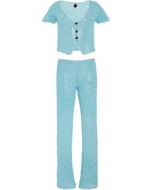 Akoia Swim Exclusive Riviera Cotton-crochet Pant Set - Blue