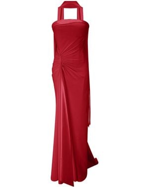 Marmar Halim Strapless Crepe Maxi Dress With Scarf - Red