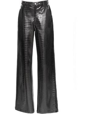DES_PHEMMES Croc-Embossed Faux Metallic Leather Wide-Leg Trousers - Black