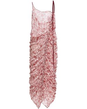 Mel Usine Ines Silk-Blend Draped Asymmetrical Midi Dress - Pink