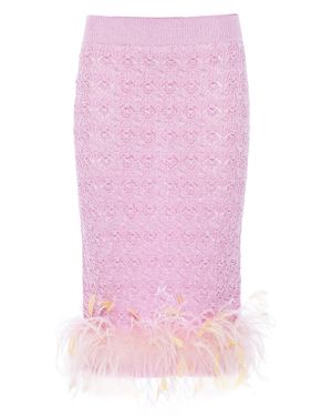 DES_PHEMMES Feather-Trimmed Knit Midi Tube Skirt - Pink