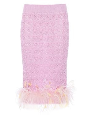 DES_PHEMMES Feather-Trimmed Knit Midi Tube Skirt - Pink