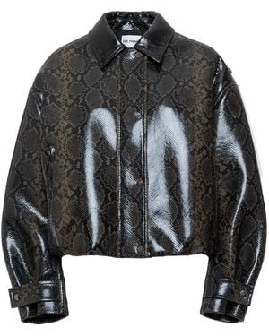 DES_PHEMMES Snake-Embossed Faux Leather Bomber Jacket - Black